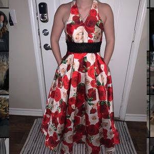 Camille La Vie Red and White Prom Dress